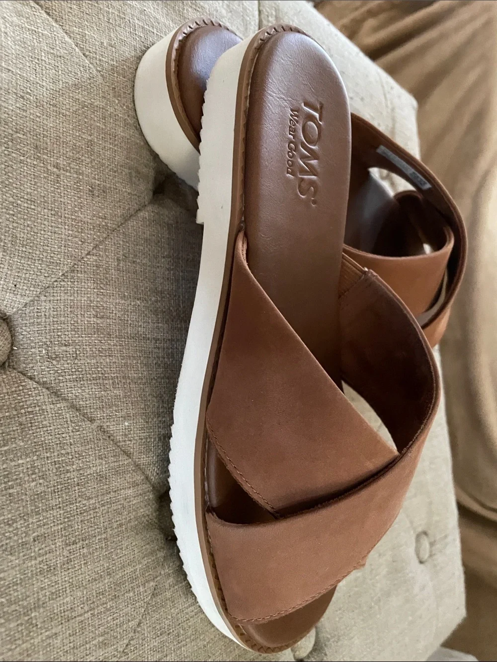 TOMS leather crossover slides